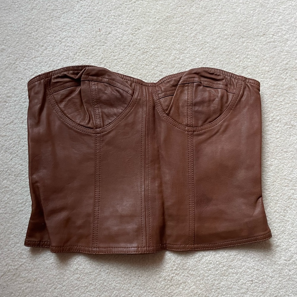 Brown vegan leather corset